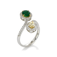 0.72 Ct. Emerald Natural Diamond Pave Ring, 18K White & Yellow Image
