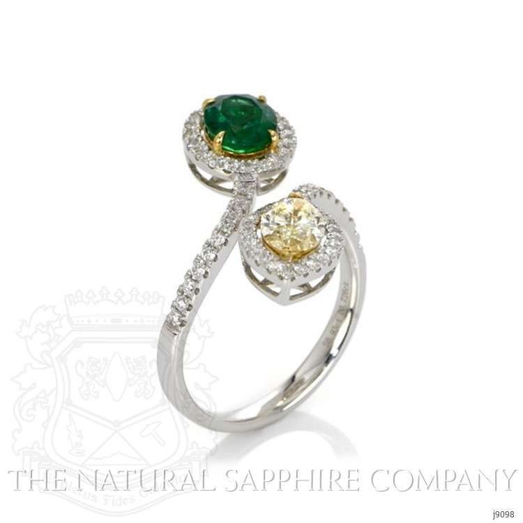 0.72 Ct. Emerald Natural Diamond Pave Ring, 18K White & Yellow