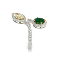 0.72 Ct. Emerald Natural Diamond Pave Ring, 18K White & Yellow Image