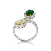 0.72 Ct. Emerald Natural Diamond Pave Ring, 18K White & Yellow Image