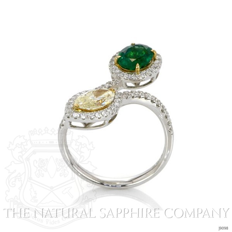 0.72 Ct. Emerald Natural Diamond Pave Ring, 18K White & Yellow