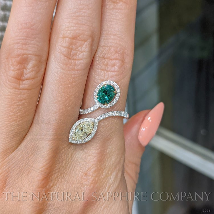 0.72 Ct. Emerald Natural Diamond Pave Ring, 18K White & Yellow