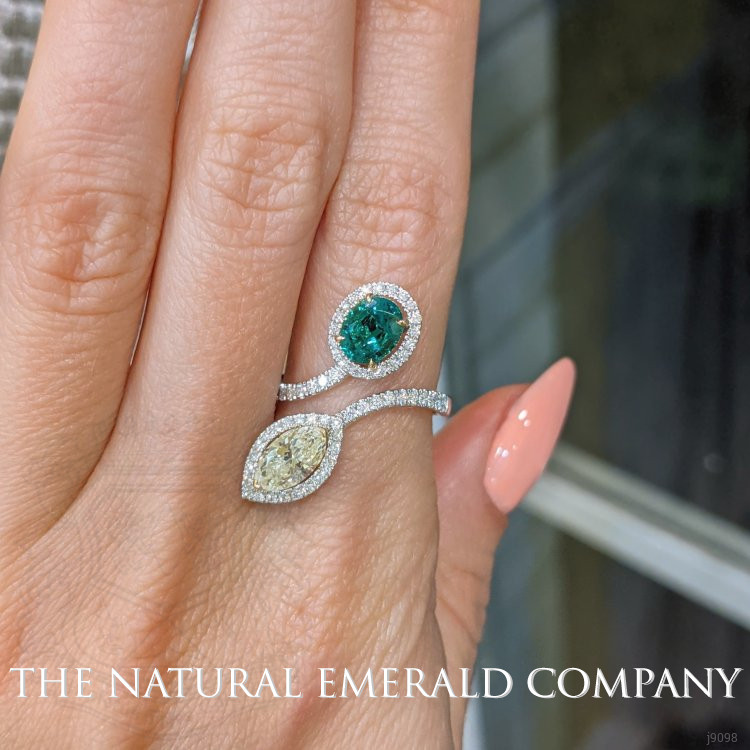 0.72 Ct. Emerald Natural Diamond Pave Ring, 18K White & Yellow