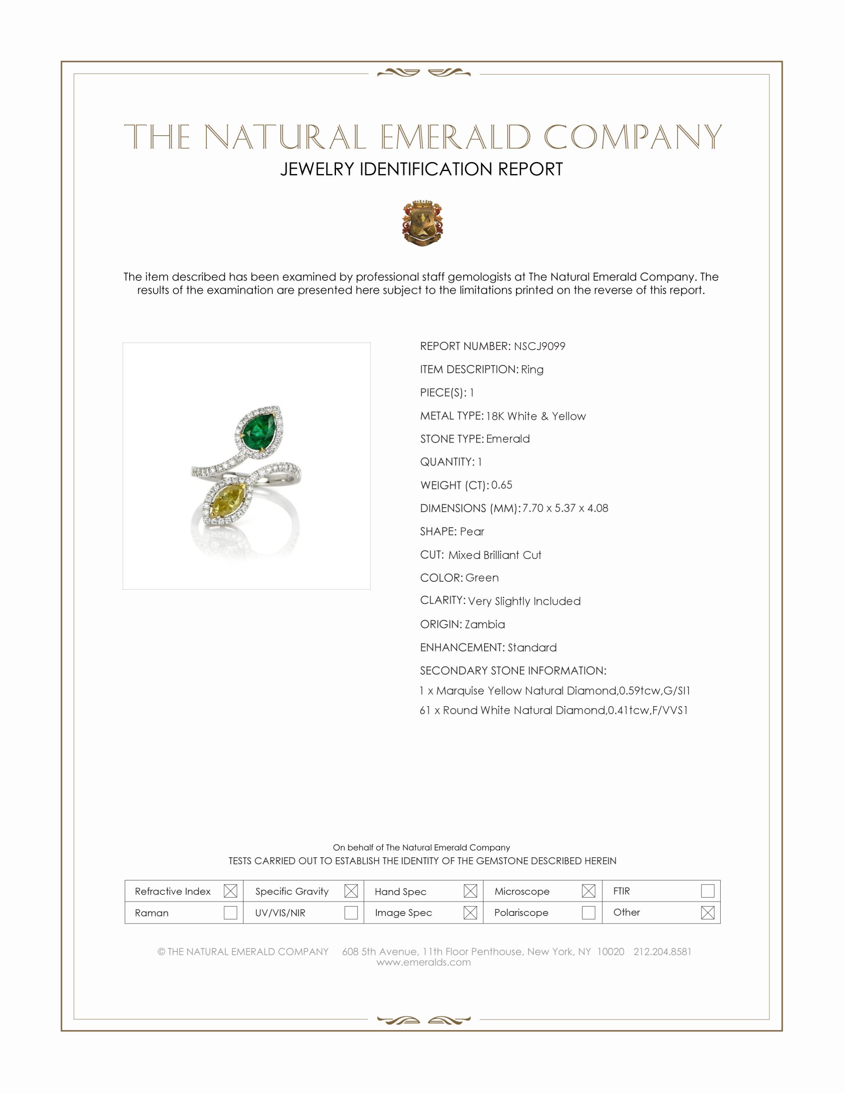 0.65 Ct. Emerald and Mixed Natural Diamond Pave Ring, 18K White & Yellow