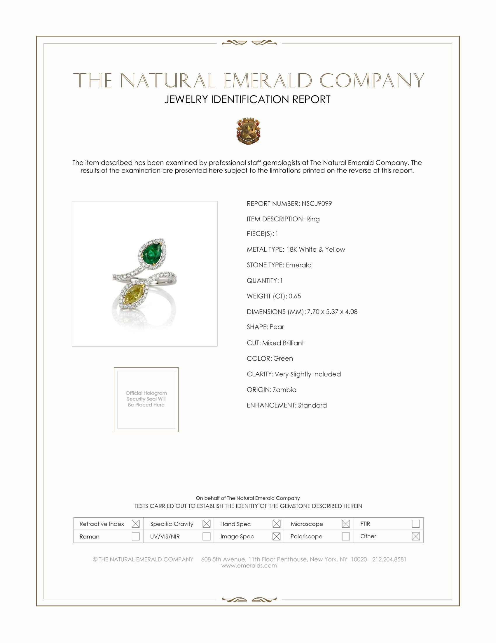 0.65 Ct. Emerald Natural Diamond Pave Ring, 18K White & Yellow