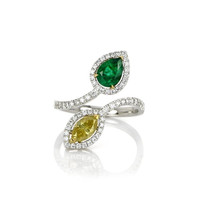 0.65 Ct. Emerald and Diamond Pave Ring, 18K White Yellow Video