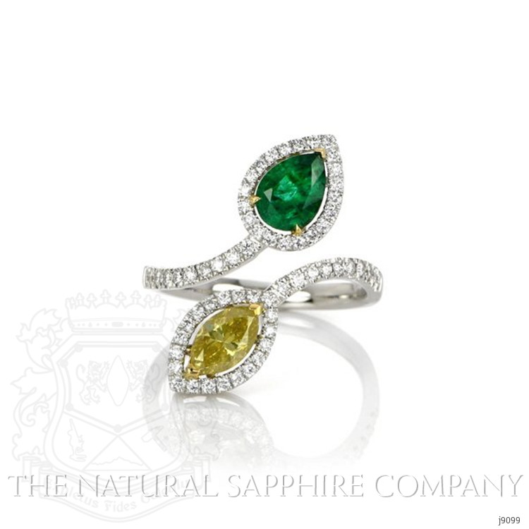 0.65 Ct. Emerald Natural Diamond Pave Ring, 18K White & Yellow