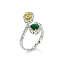 0.65 Ct. Emerald Natural Diamond Pave Ring, 18K White & Yellow Image