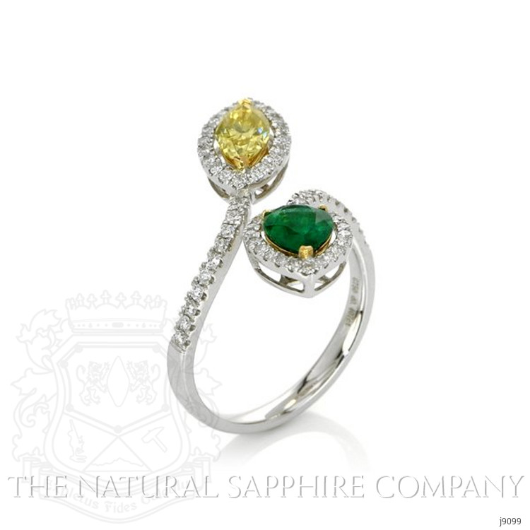 0.65 Ct. Emerald Natural Diamond Pave Ring, 18K White & Yellow