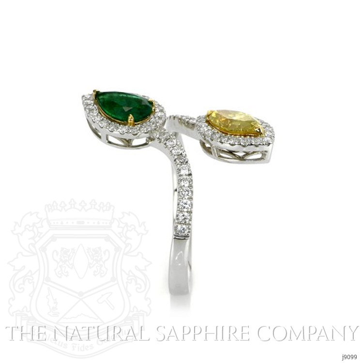 0.65 Ct. Emerald Natural Diamond Pave Ring, 18K White & Yellow