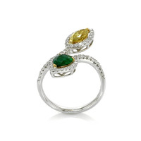0.65 Ct. Emerald Natural Diamond Pave Ring, 18K White & Yellow Image