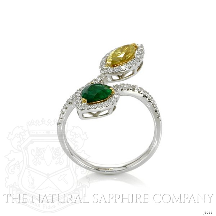 0.65 Ct. Emerald Natural Diamond Pave Ring, 18K White & Yellow