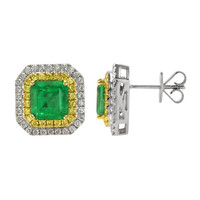 4.03 Ct.Tw. Emerald Natural Diamond Pave Earrings, 18K White & Yellow Image