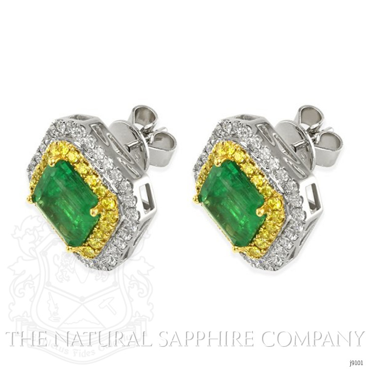 4.03 Ct.Tw. Emerald Natural Diamond Pave Earrings, 18K White & Yellow