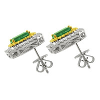 4.03 Ct.Tw. Emerald Natural Diamond Pave Earrings, 18K White & Yellow Image