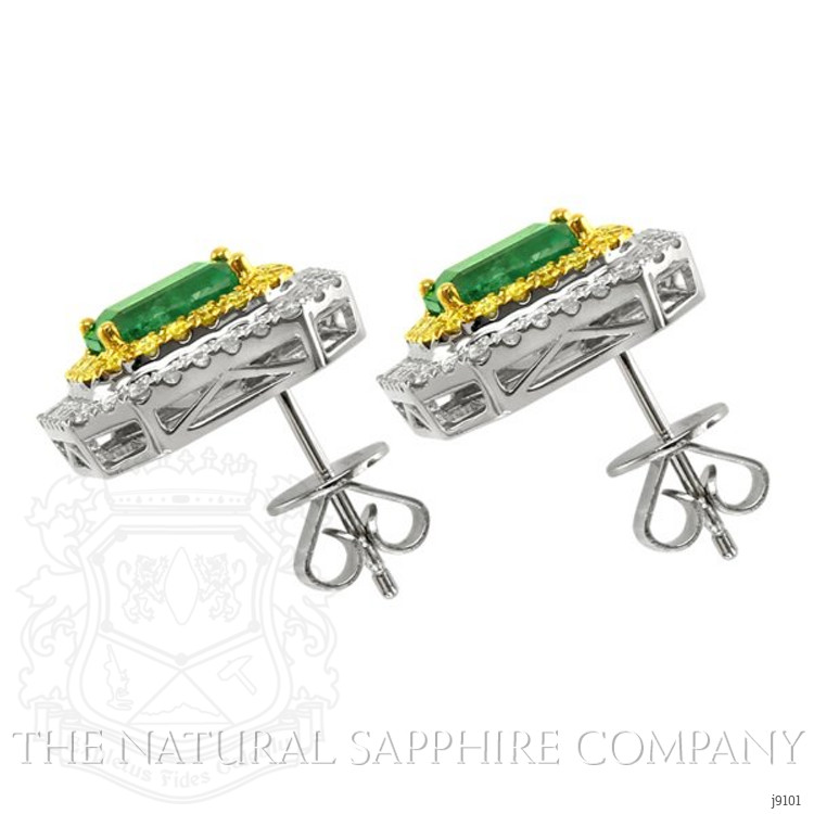 4.03 Ct.Tw. Emerald Natural Diamond Pave Earrings, 18K White & Yellow