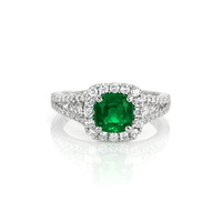 1.36 Ct. Emerald Natural Diamond Pave Ring, 18K White Gold Video