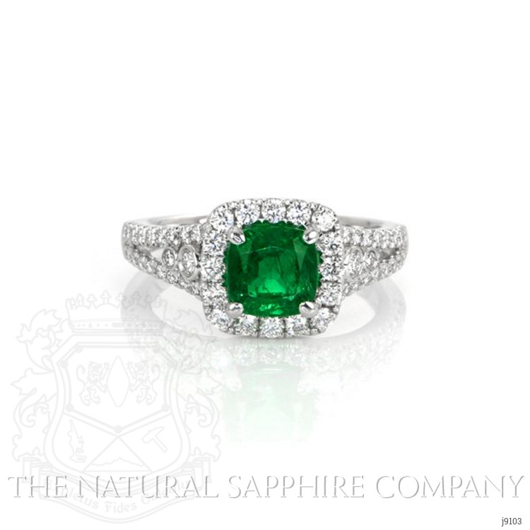 1.36 Ct. Emerald Natural Diamond Pave Ring, 18K White Gold