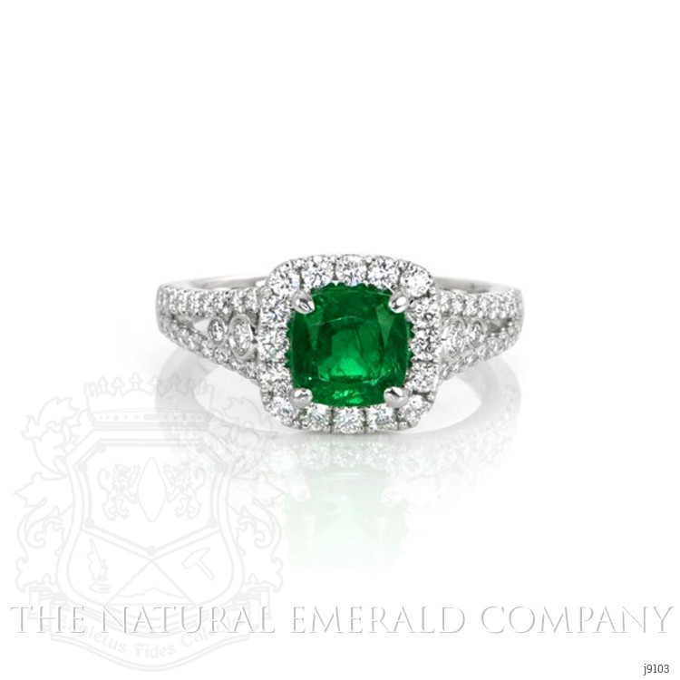 1.36 Ct. Emerald Natural Diamond Pave Ring, 18K White Gold