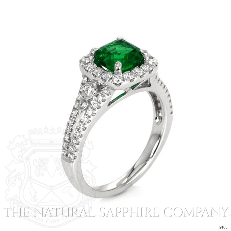 1.36 Ct. Emerald Natural Diamond Pave Ring, 18K White Gold