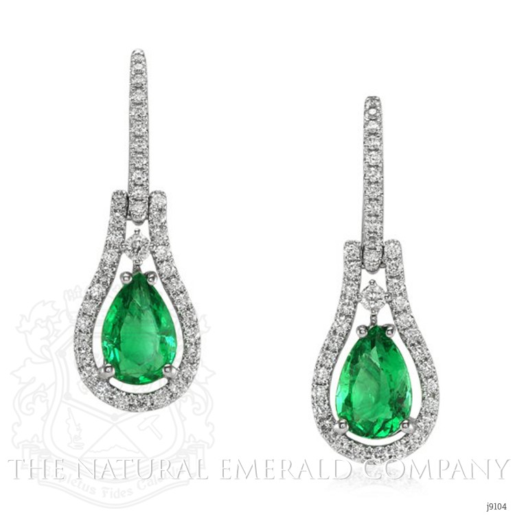 2.63 Ct.Tw. Emerald Natural Diamond Pave Earrings, 18K White Gold