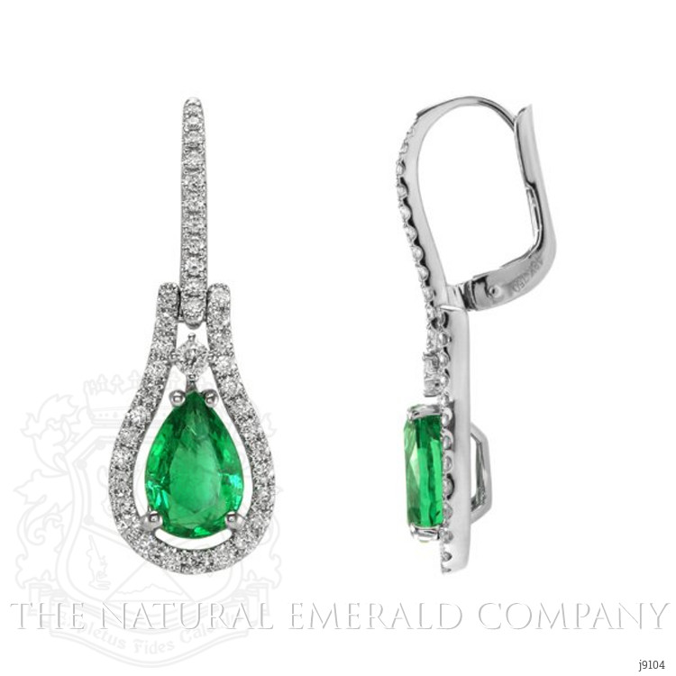 2.63 Ct.Tw. Emerald Natural Diamond Pave Earrings, 18K White Gold