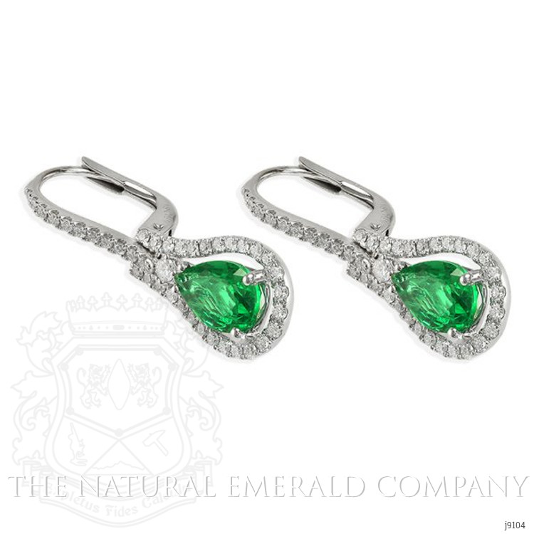 2.63 Ct.Tw. Emerald Natural Diamond Pave Earrings, 18K White Gold