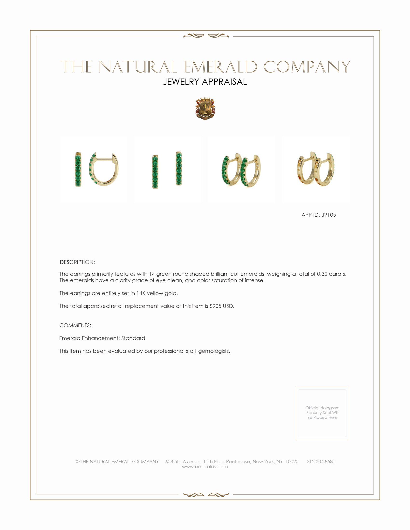0.32 Ct.Tw. Emerald Hoops Earrings, 14K Yellow Gold