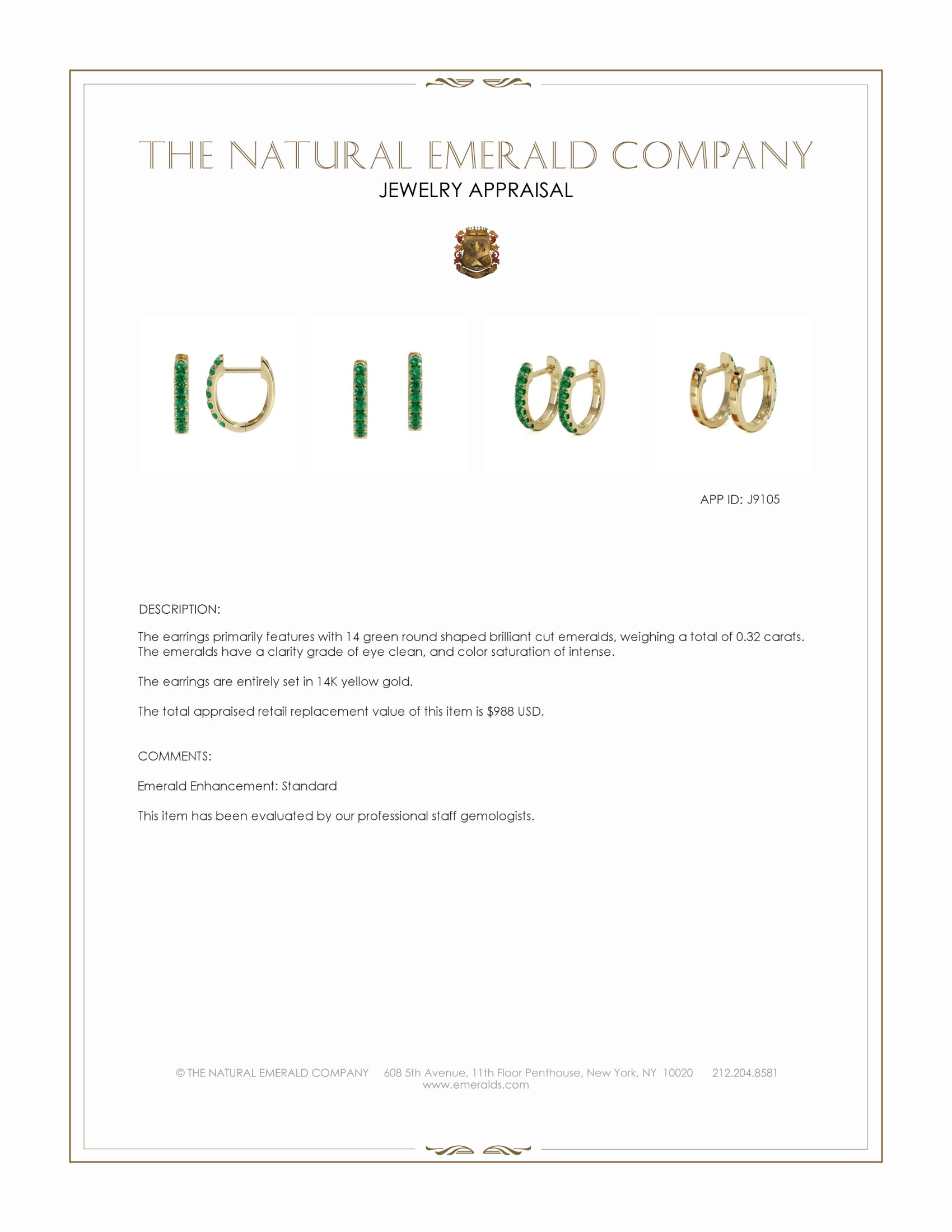 0.32 Ct.Tw. Emerald Hoops Earrings, 14K Yellow Gold