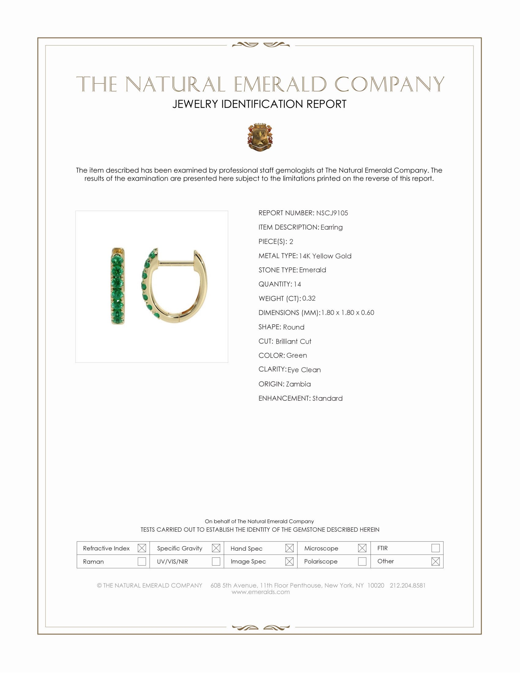 0.32 Ct.Tw. Emerald Hoops Earrings, 14K Yellow Gold