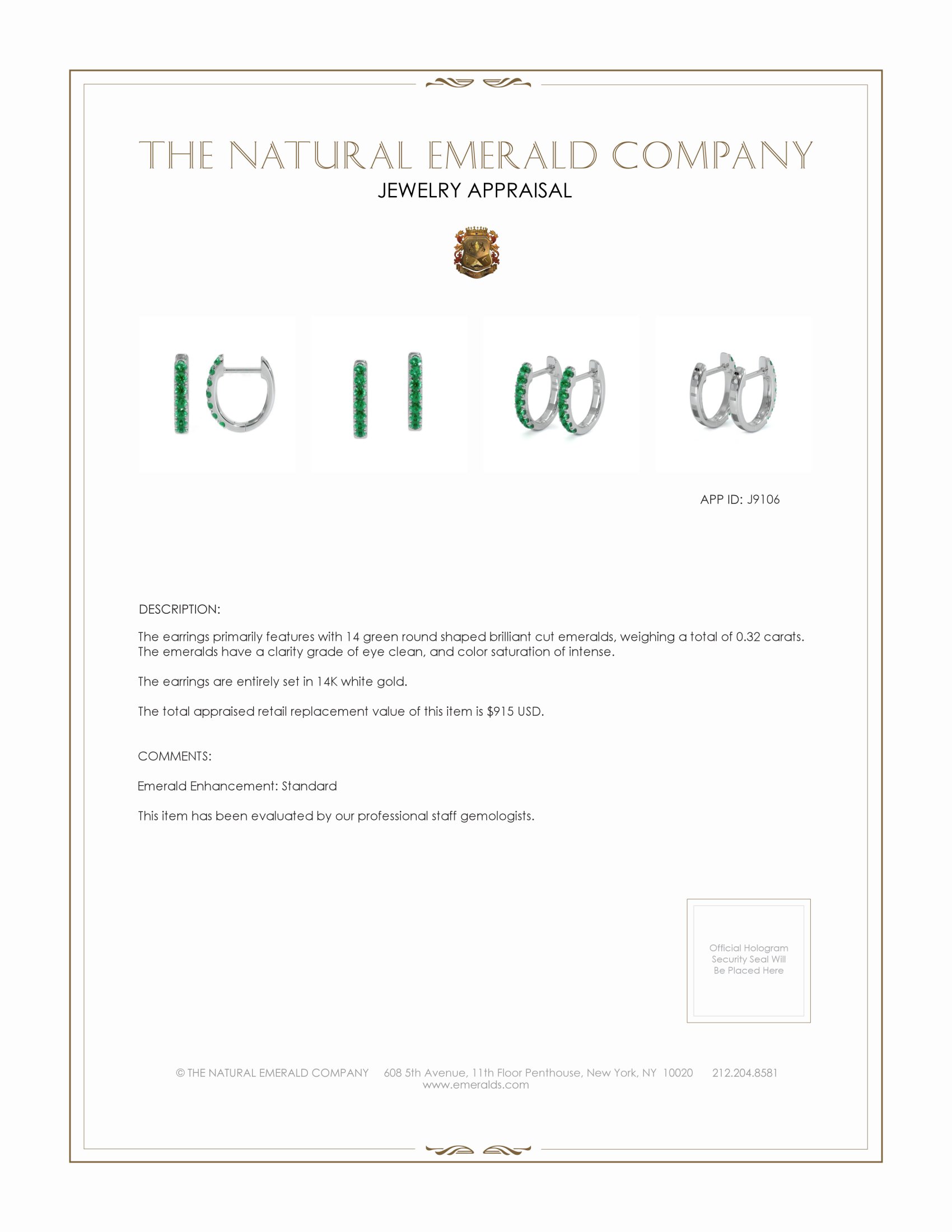 0.32 Ct.Tw. Emerald Hoops Earrings, 14K White Gold