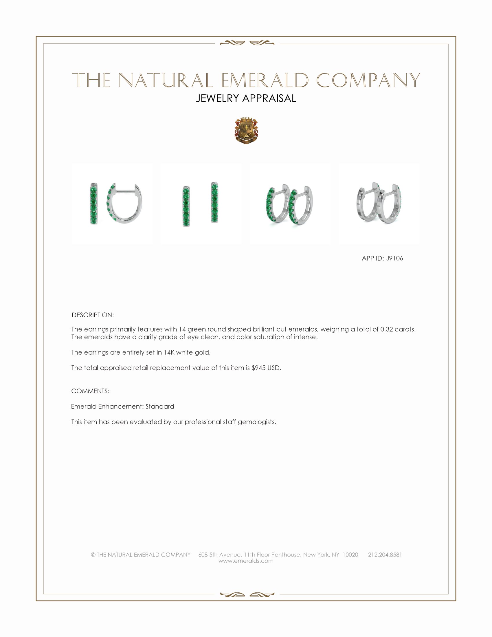 0.32 Ct.Tw. Emerald Hoops Earrings, 14K White Gold