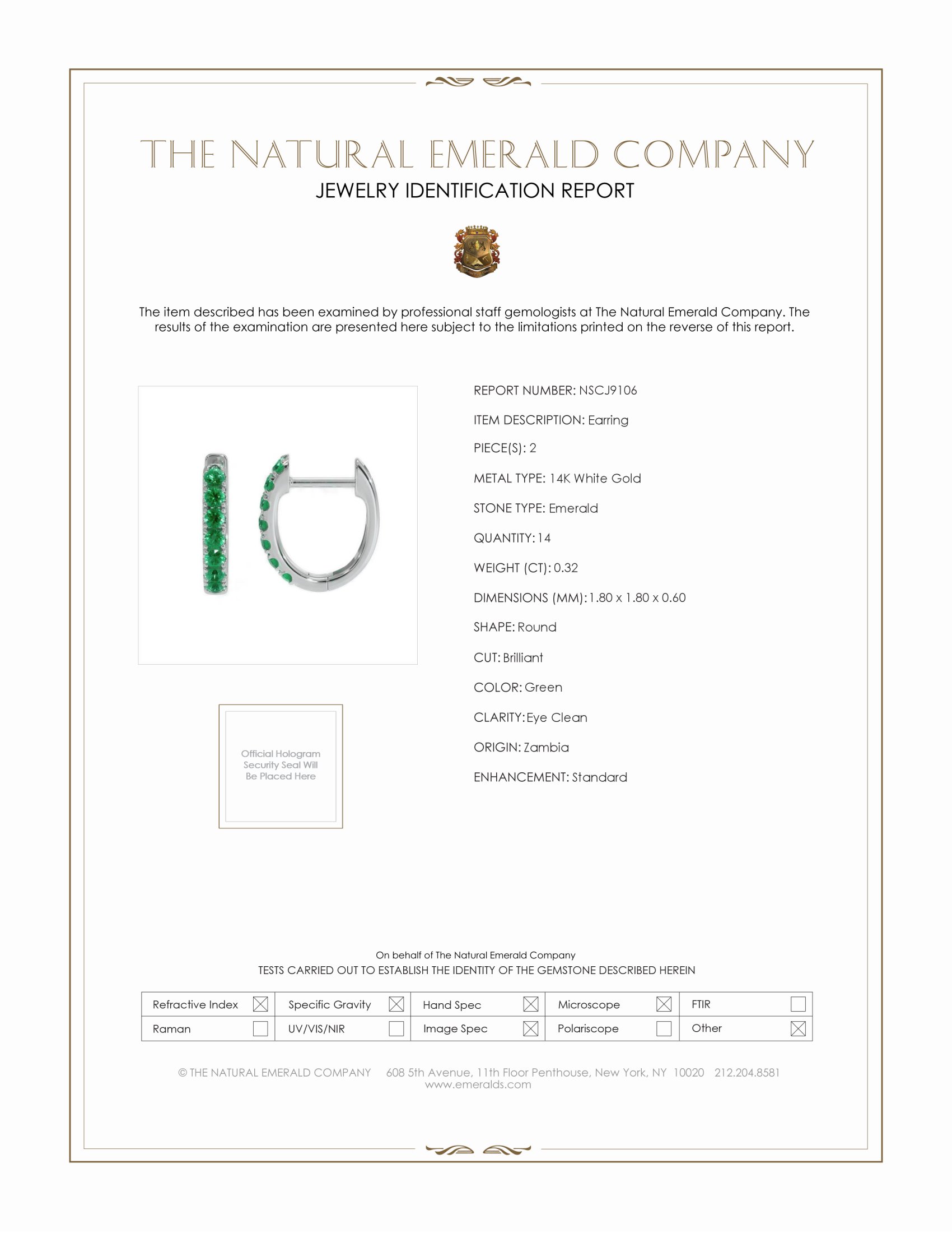 0.32 Ct.Tw. Emerald Hoops Earrings, 14K White Gold