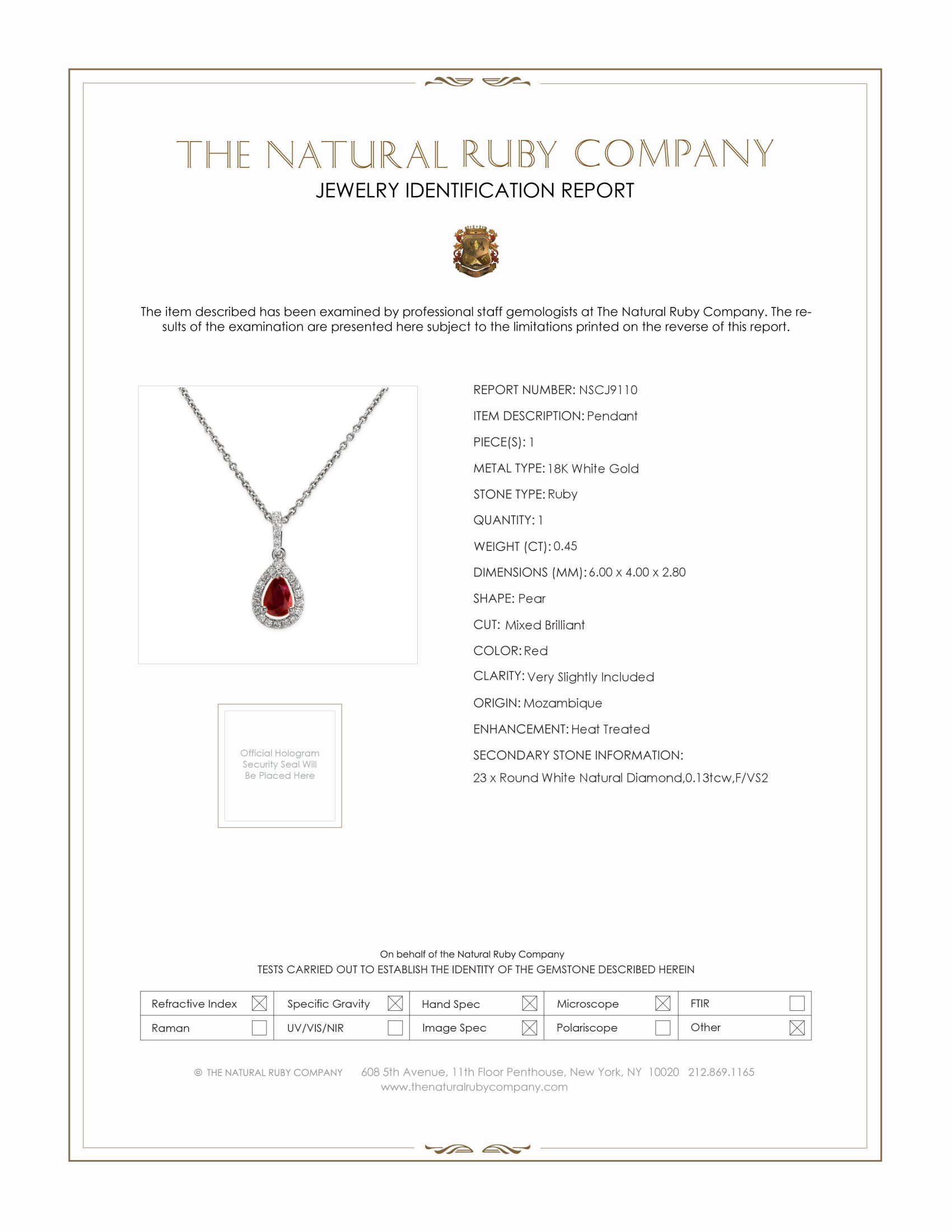 0.45 Ct. Ruby Natural Diamond Pave Pendant, 18K White Gold