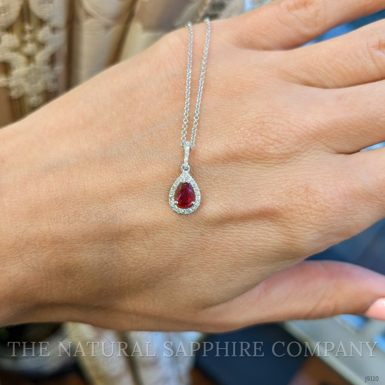 0.45 Ct. Ruby Natural Diamond Pave Pendant, 18K White Gold