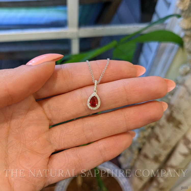 0.45 Ct. Ruby Natural Diamond Pave Pendant, 18K White Gold