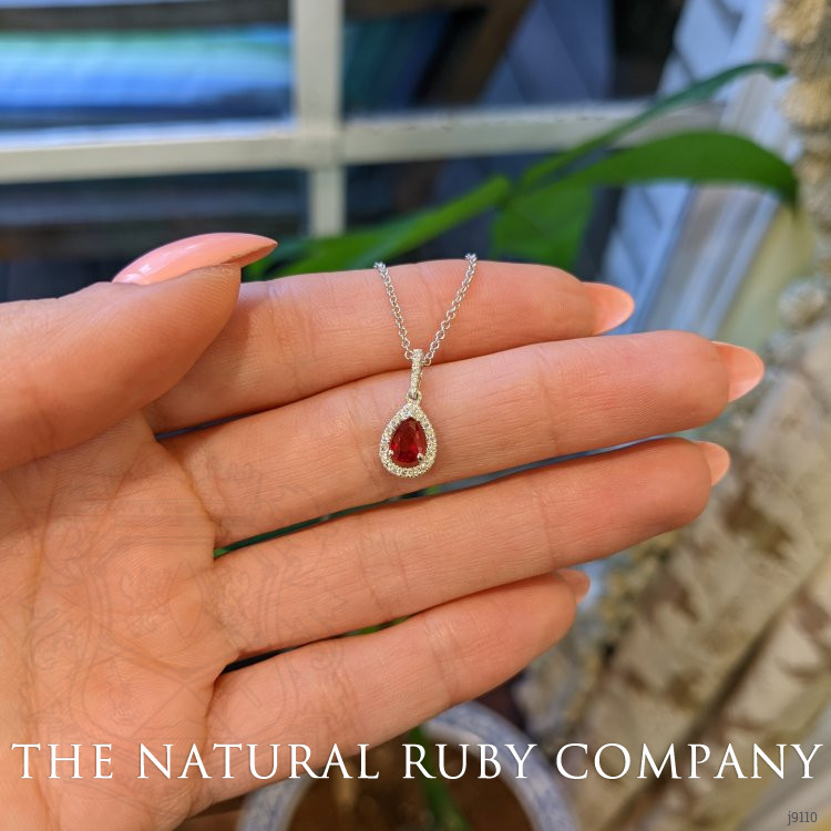 0.45 Ct. Ruby Natural Diamond Pave Pendant, 18K White Gold