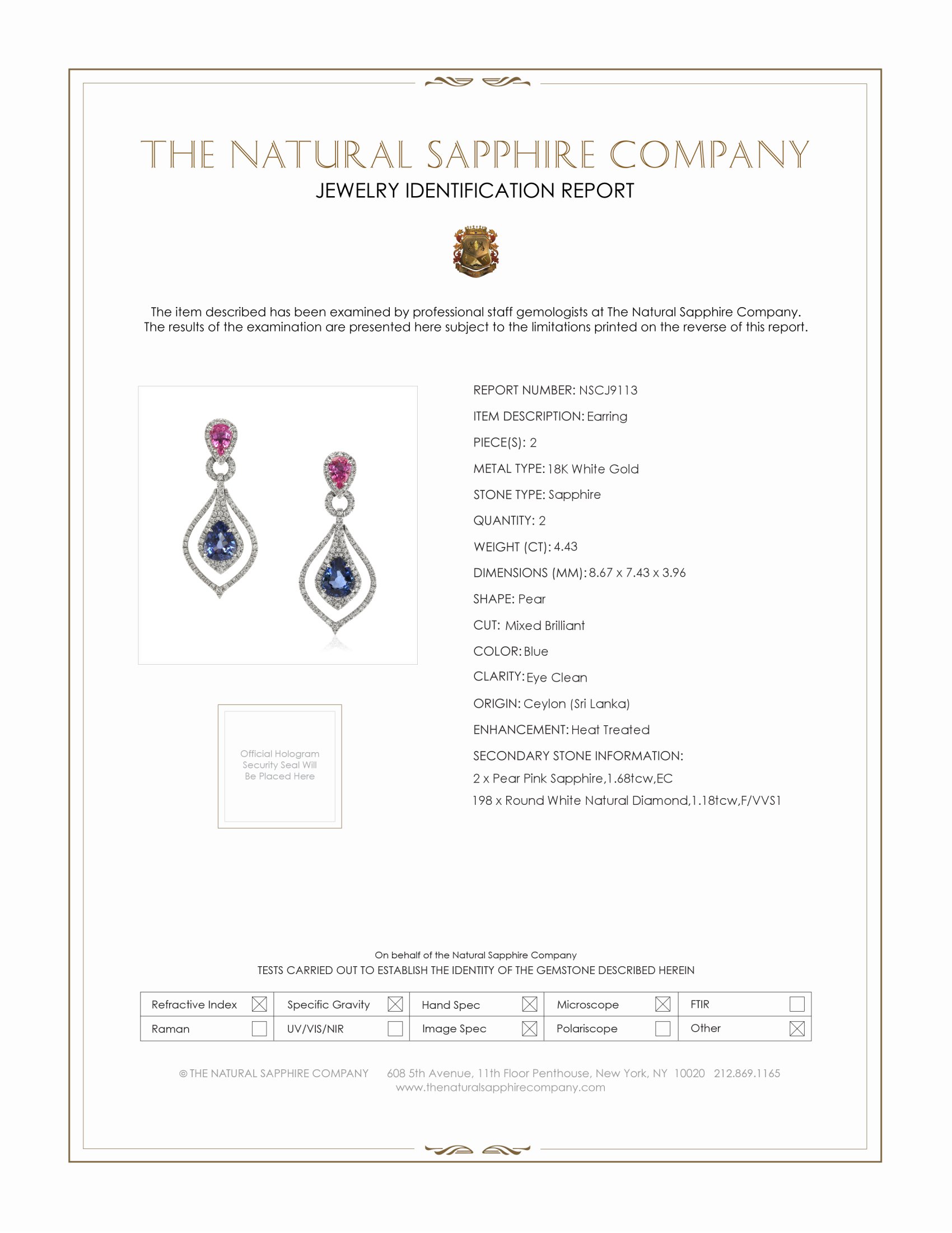 4.43 Ct.Tw. Mixed Sapphire and Natural Diamond Pave Earrings, 18K White Gold