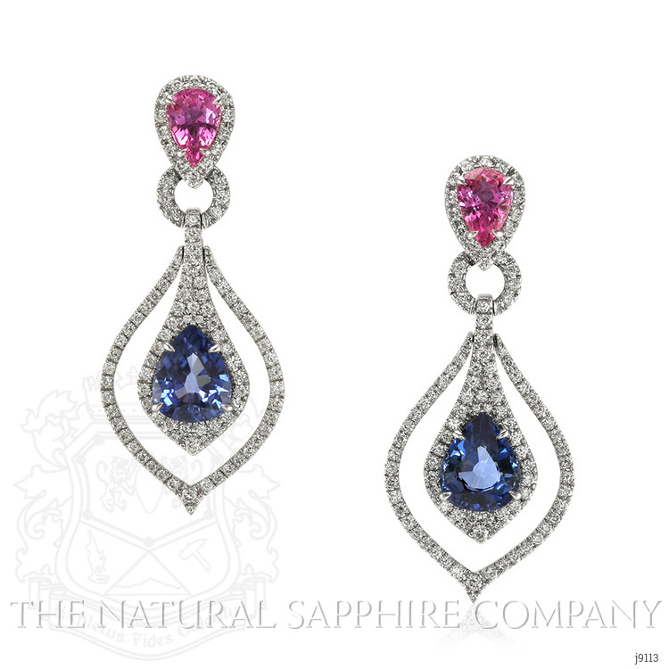 4.43 Ct.Tw. Mixed Sapphire and Natural Diamond Pave Earrings, 18K White Gold