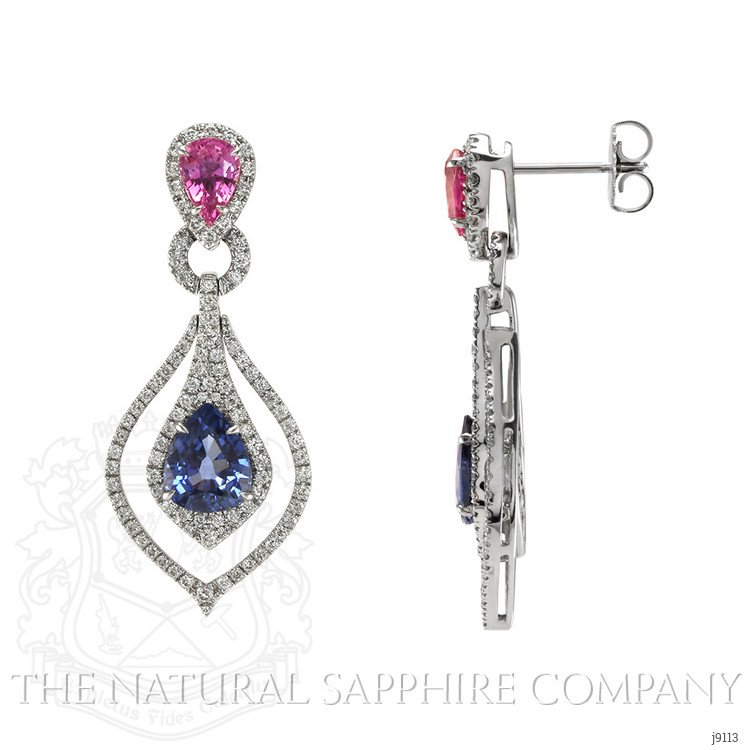 4.43 Ct.Tw. Mixed Sapphire and Natural Diamond Pave Earrings, 18K White Gold