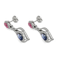 4.43&nbsp;Ct.Tw.Total Carat Weight Mixed Sapphire and Natural Diamond Pave Earrings, 18K White Gold Image