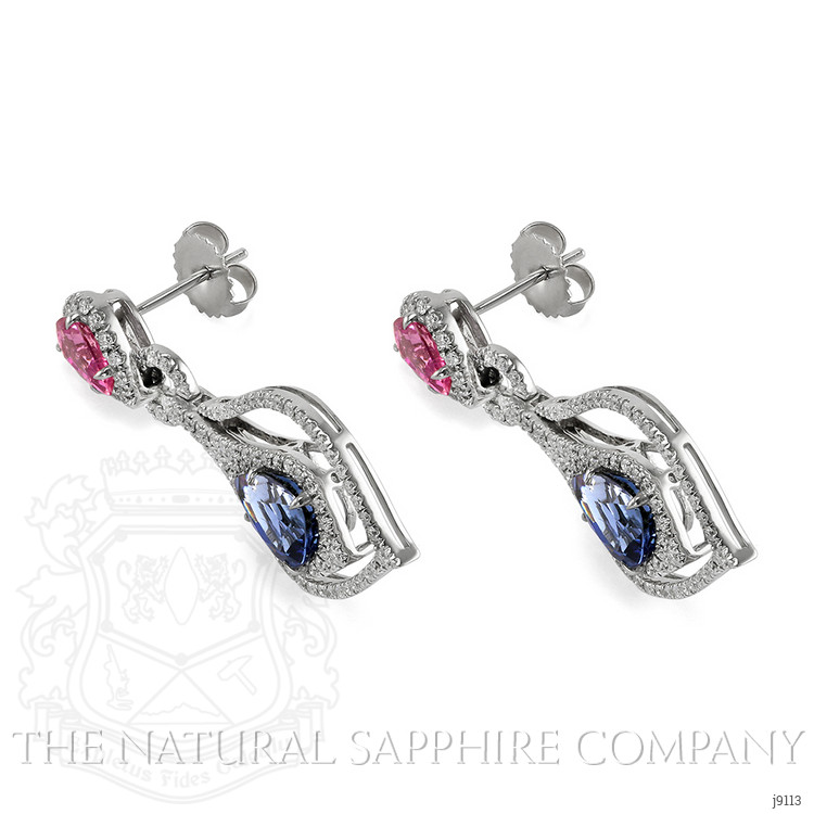4.43 Ct.Tw. Mixed Sapphire and Natural Diamond Pave Earrings, 18K White Gold