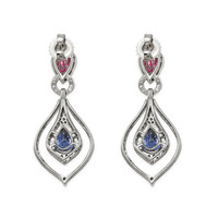 4.43&nbsp;Ct.Tw.Total Carat Weight Mixed Sapphire and Natural Diamond Pave Earrings, 18K White Gold Image