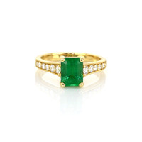 1.43 Ct. Emerald Natural Diamond Pave Ring, 18K Yellow Gold Video