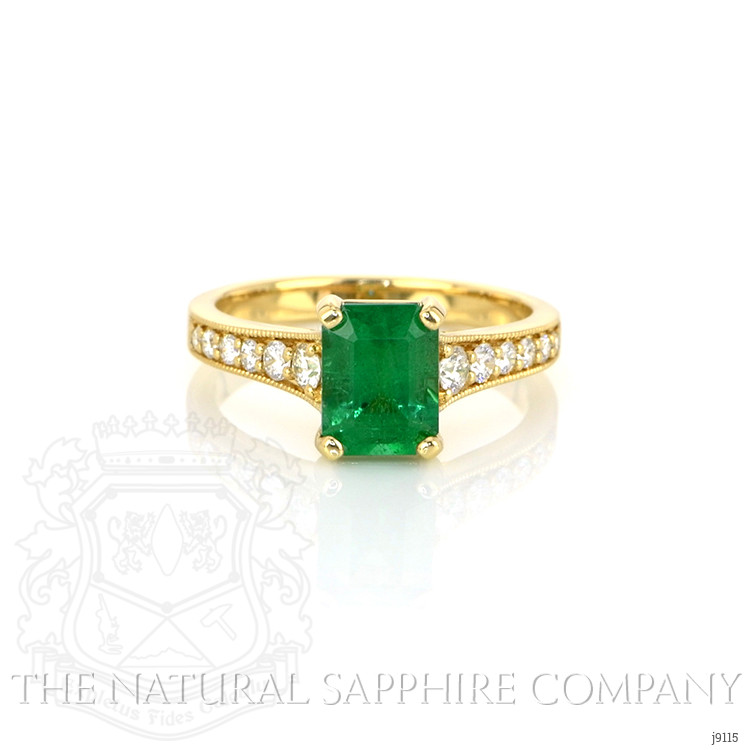 1.43 Ct. Emerald Natural Diamond Pave Ring, 18K Yellow Gold