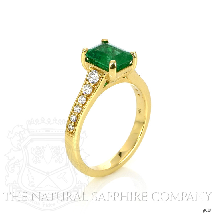 1.43 Ct. Emerald Natural Diamond Pave Ring, 18K Yellow Gold