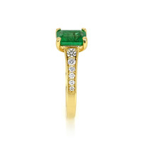 1.43 Ct. Emerald Natural Diamond Pave Ring, 18K Yellow Gold Image