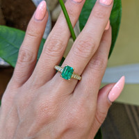 1.43 Ct. Emerald Natural Diamond Pave Ring, 18K Yellow Gold Life Style