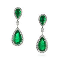6.74 Ct.Tw. Emerald Natural Diamond Pave Earrings, 18K White Gold Video