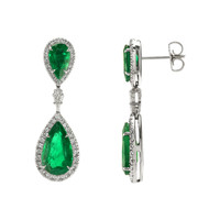 6.74 Ct.Tw. Emerald Natural Diamond Pave Earrings, 18K White Gold Image